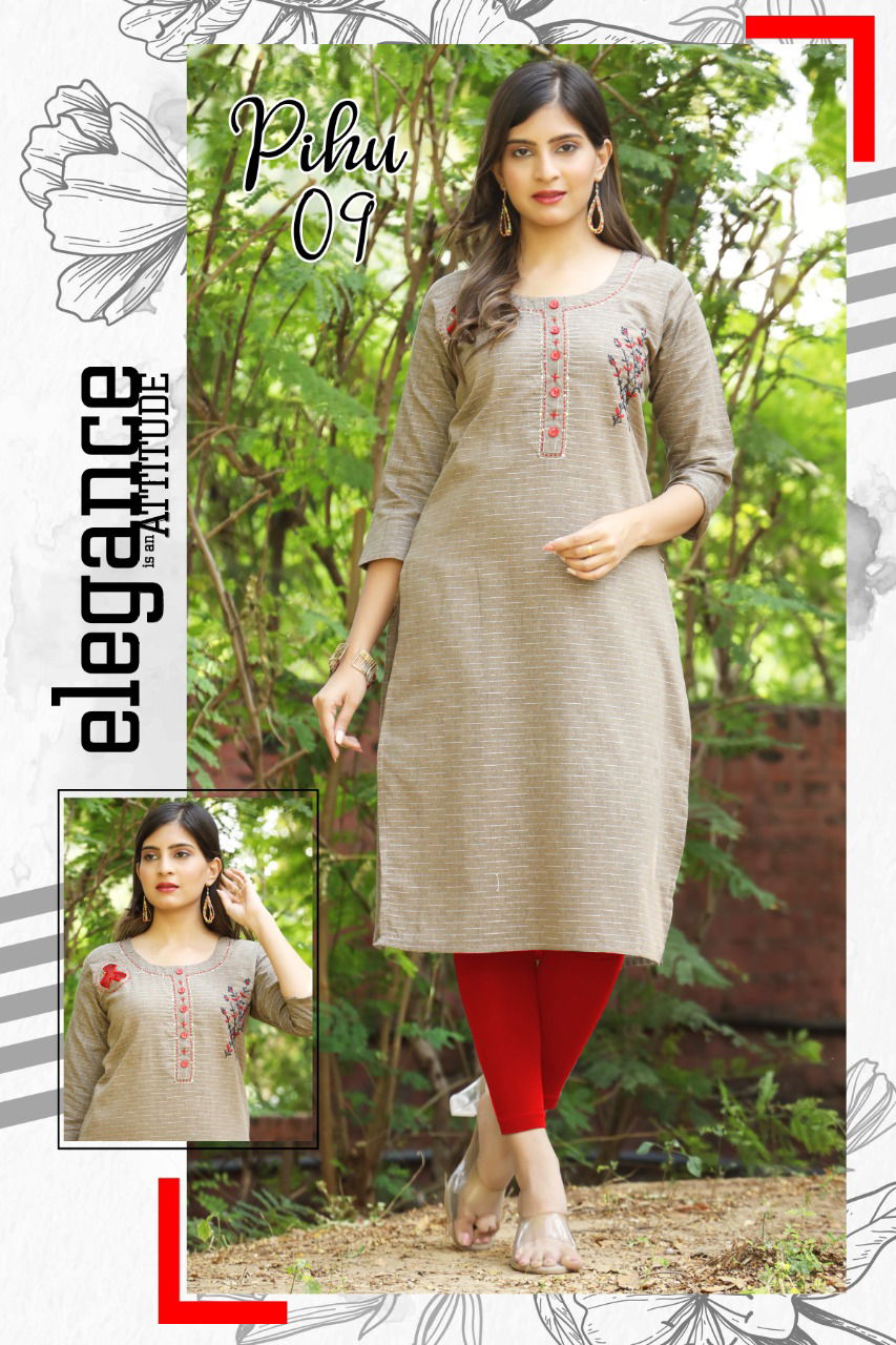 Pihu Fancy Ethnic Wear Heavy Cotton Designer Kurti Collection